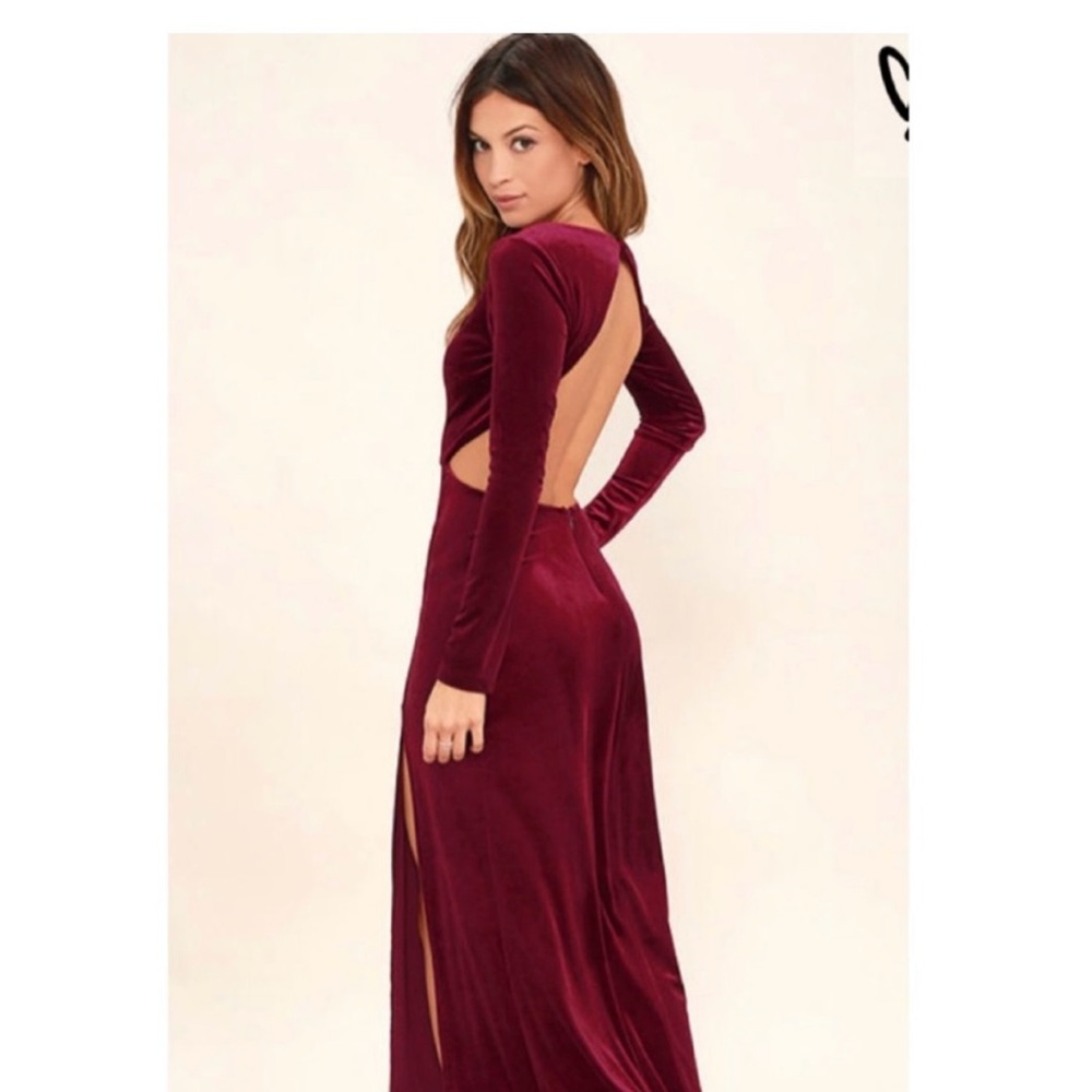 Lulu's Burgundy Backless Velvet Dress